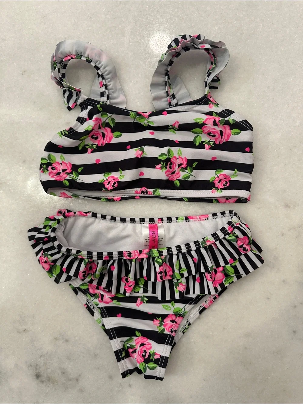 Kids Floral Stripe Two-Piece Swimsuit - Betsey Johnson